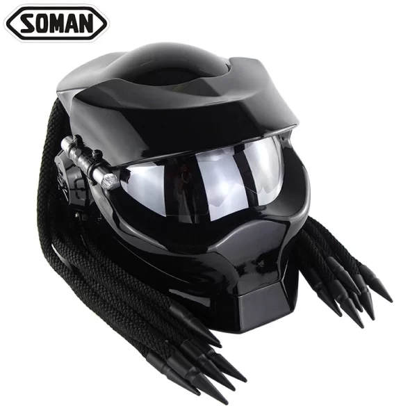Customized Predator Motorcycle Helmet - Flip-Up, Silver Lens - Image 3
