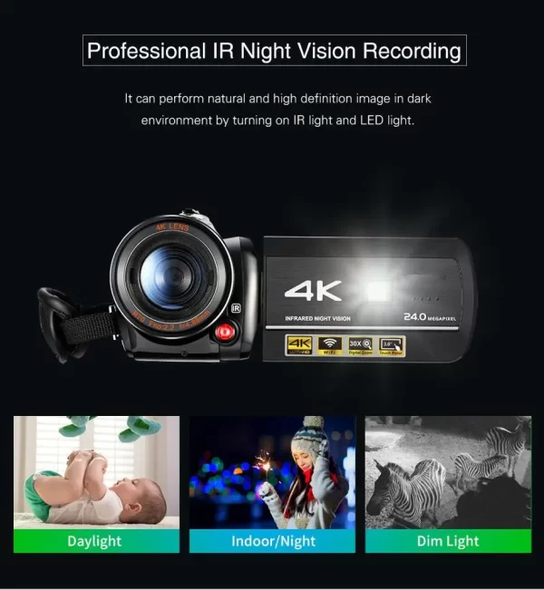 Winait 4K Night Vision Digital Video Camera - 3.0" Touchscreen - Image 5