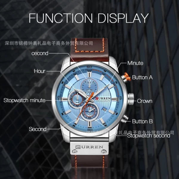 CURREN Watch for Men Japan Quartz Movement Leather Strap Big Dial Casual Sport Calendar Waterproof Watch 8291 relogio masculino - Image 5