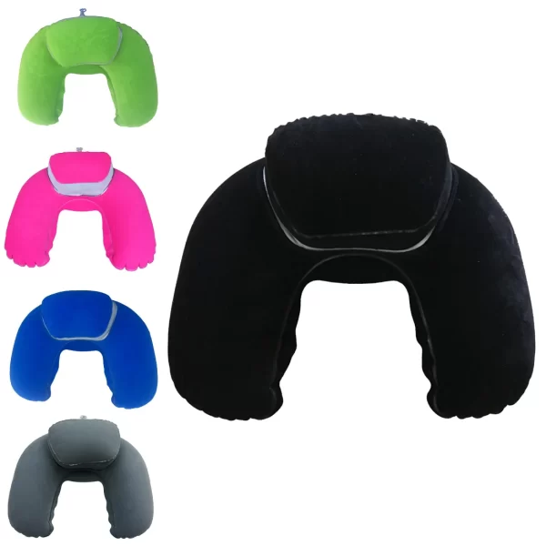 Hot Sale eco-friendly  portable PVC Inflatable U - shaped  press Flocking Pillow  for travel