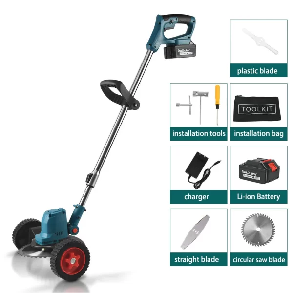 8-Inch Cordless Electric Grass Trimmer with Wheels - Portable Lawn Mower - Image 4