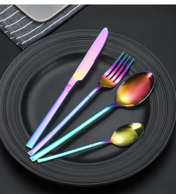 Wholesale Customized Logo Stainless Steel Cutlery Set Luxury Reusable Flatware Dinner Knife Fork Spoon Set - Image 4