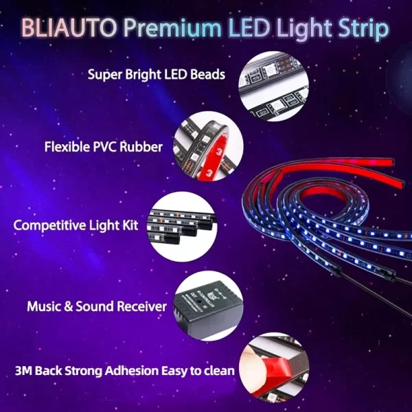 Interior Car LED Strip Lights with App Control, Remote, and Music Sync - 5V RGB Underglow - Image 3