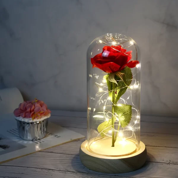 Mothers Day Birthday Gifts galaxy Enchanted Red Rose Silk Rose Under Glass Dome with Led Light Home Office Decor - Image 6