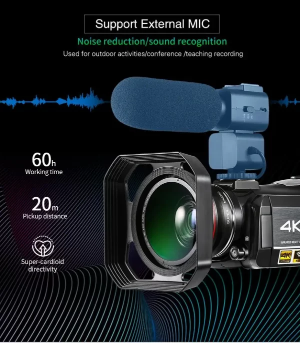 Winait 4K Night Vision Digital Video Camera - 3.0" Touchscreen - Image 3