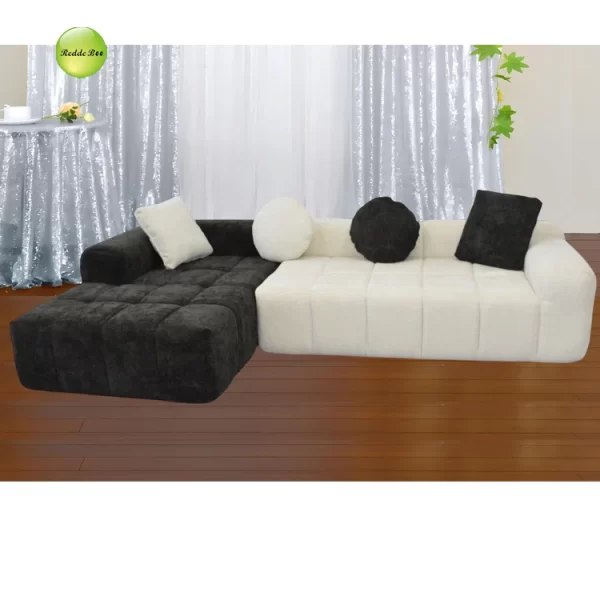 Factory Customize Living Room Vacuum Compression High Density White Sectional Sofa Black Sectional Couch With Ultra Volume - Image 3