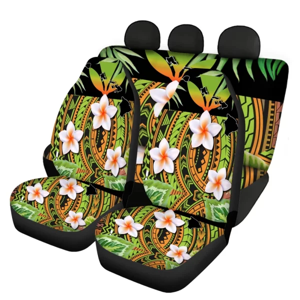 Hawaii Polynesian Car Seat Covers Tropical Leaf Gradient Green Style Front Back Seat Covers Full Set for Women Protector Cushion