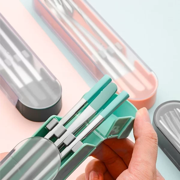 Amazon Hot Selling Korean Spoon Chopsticks Fork Pull-out Portable Set Dinner Knife Stainless Steel 304 Cutlery Set - Image 4