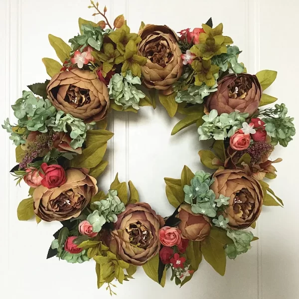 Factory Hot Sale Artificial Peony Flower  Door Wreaths For All Seasons Front Door Holiday Home Decoration - Image 2