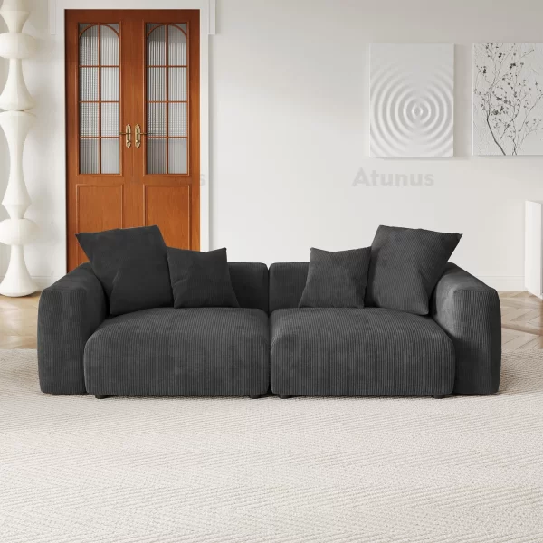 Price Black Modular Sectional Sofa Couch Living Room Corduroy Fabric Set - Image 3