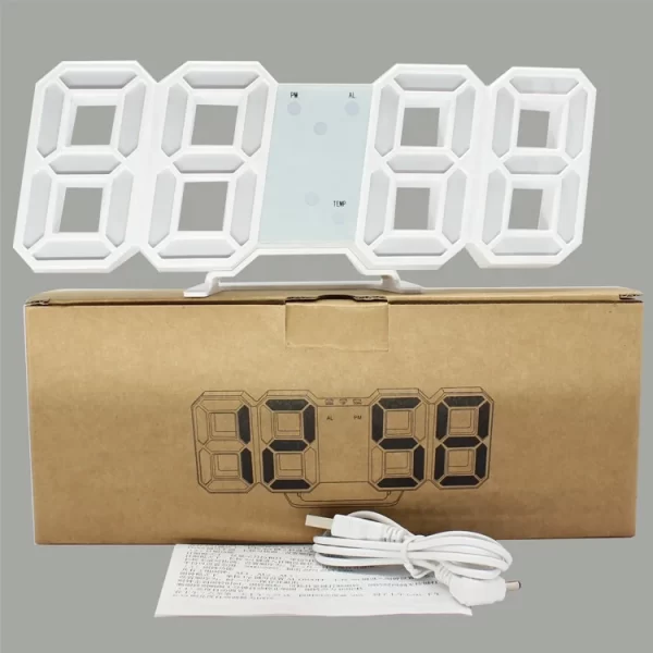 Modern Smart 3D LED Table & Wall Clock with Adjustable Brightness and Alarm - Image 5