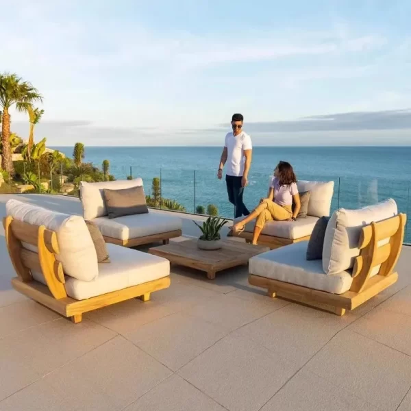 Modern Wood Furniture With Cushions Sofa Set Garden Patio Sectional Outdoor - Image 5