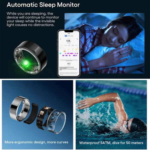 J-Style 2301B Bluetooth VO2 Max Smart Ring - Fitness, Sleep & Health Tracker for IOS/Android - Image 3