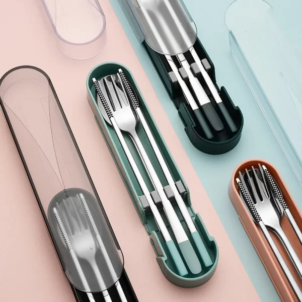 Amazon Hot Selling Korean Spoon Chopsticks Fork Pull-out Portable Set Dinner Knife Stainless Steel 304 Cutlery Set - Image 6