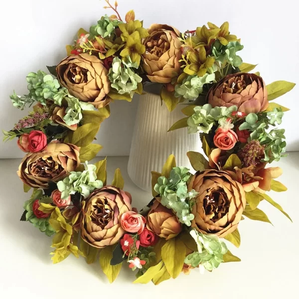 Factory Hot Sale Artificial Peony Flower  Door Wreaths For All Seasons Front Door Holiday Home Decoration - Image 6